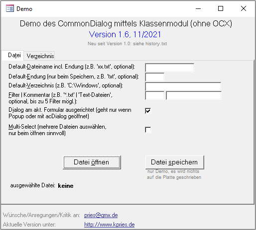 Screenshot Demo-Formular CommonDialog